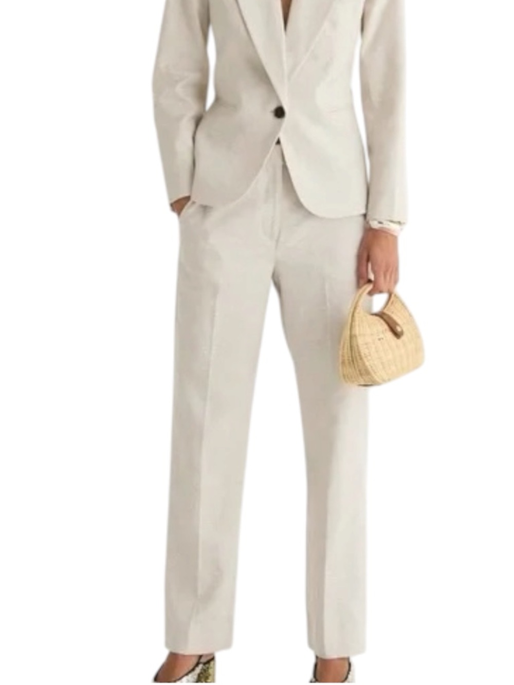 NWT J. Crew Kate Stretch Linen Straight Trouser Pant size 14 Tall in Neutral